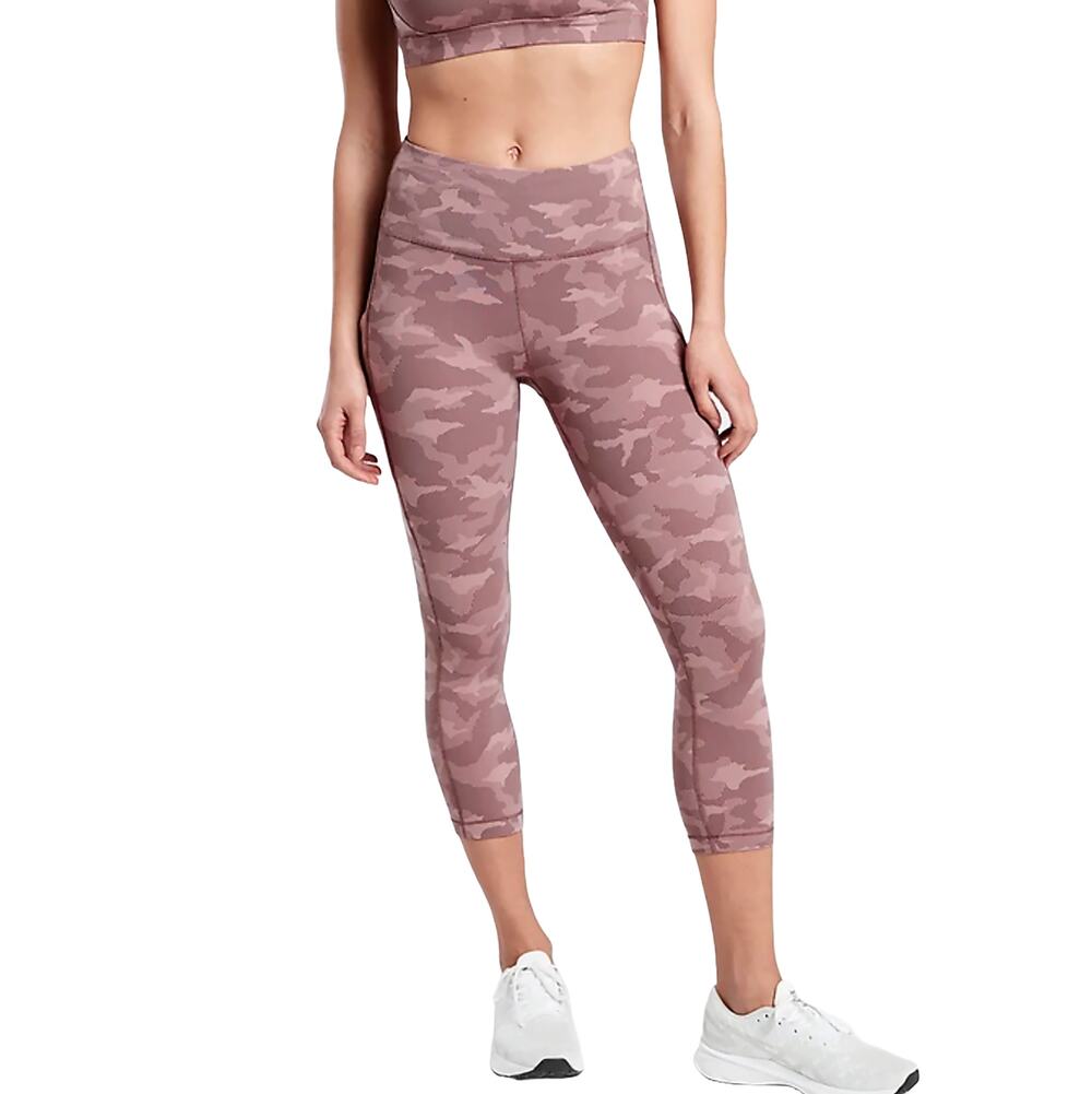 Athleta Ultimate Stash Pocket Textured Camo Capri Sz S TALL New Pink Leggings